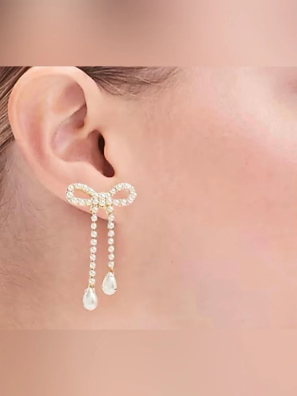 J. Crew Gold Bow Drop Earrings with Faux Pearls